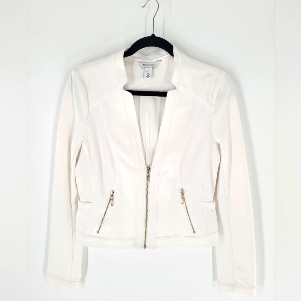 WHBM Ecru Zip-Front Jacket